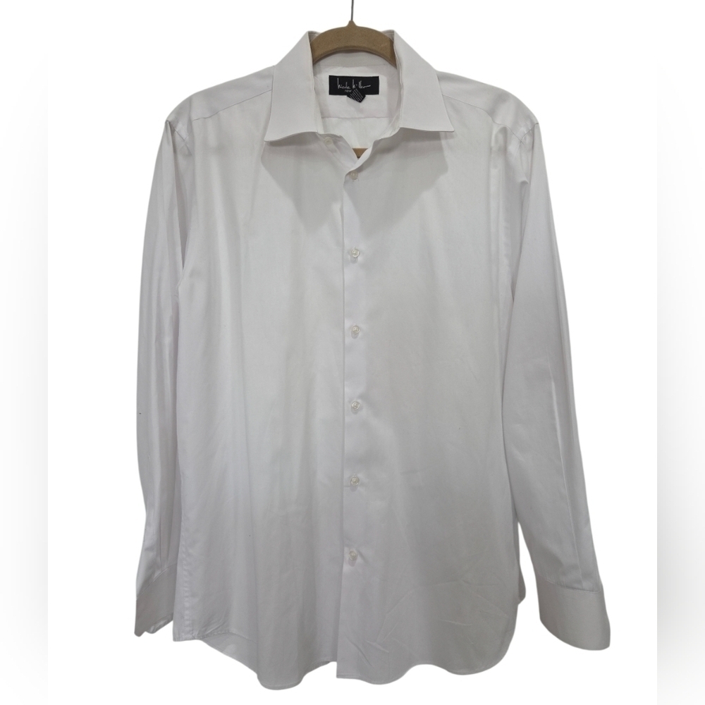 Nicole Miller New York. White Dress shirt, Large 16.5, Modern Fit